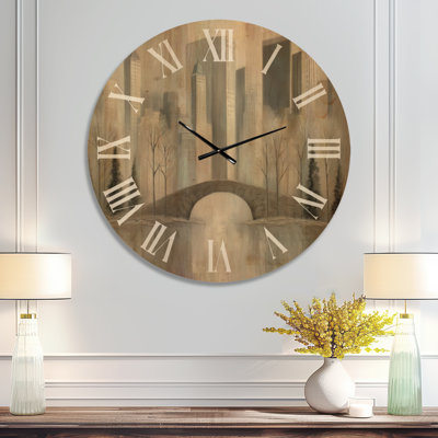 Grande horloge murale en bois imprimée Skyline - gratte-ciel de New York