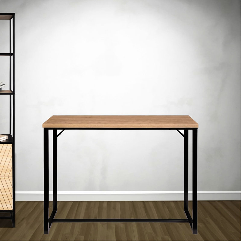 Console compacte côtière moderne, éléments en bois naturel et en métal noir, 39 po de long, polyvalente pour différents styles d'intérieur en métal, complémentaire aux décors