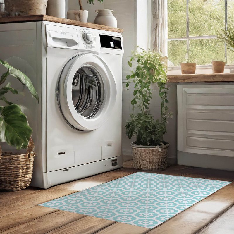 Tapis de lessive léger et antidérapant Cleo, L 25 po x H 4 po, Floral bleu océan