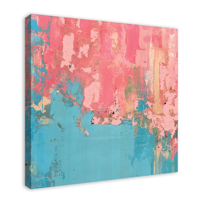 Wrought Studio Pink And Blue Abstract On Canvas Print | Wayfair