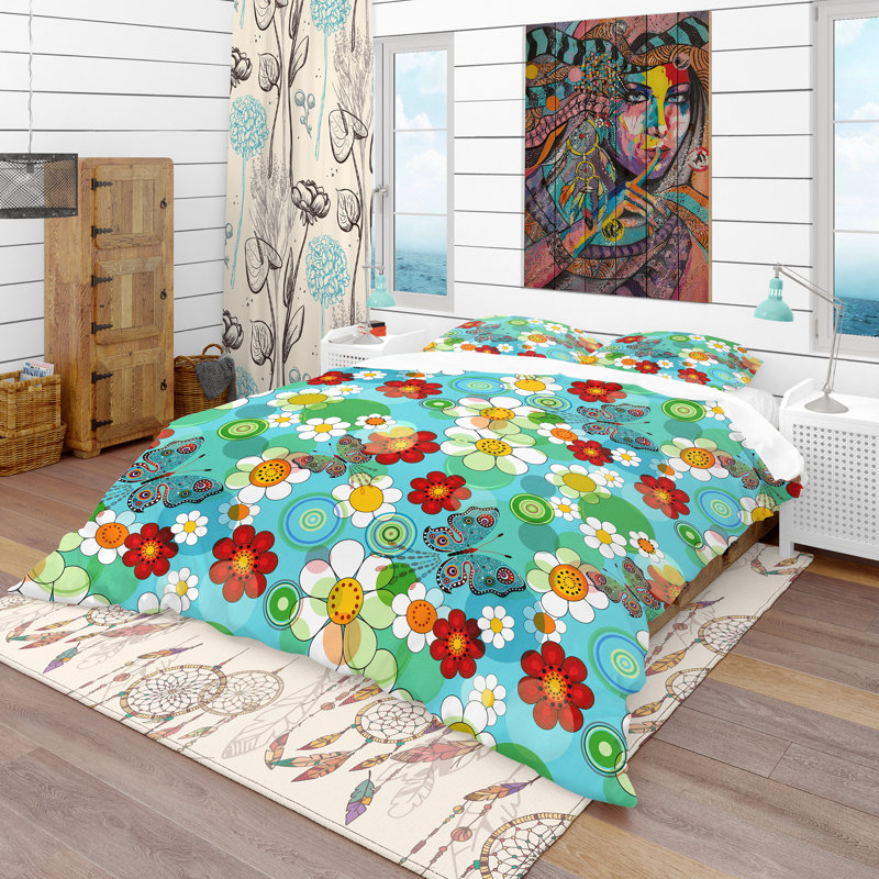 Ensemble de housse de couette bohème et éclectique, Housse de couette très grand + 2 taies décoratives