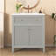 Ensemble de meuble-lavabo autoportant avec portes à fermeture douce 30 po avec lavabo en céramique, style moderne, gris