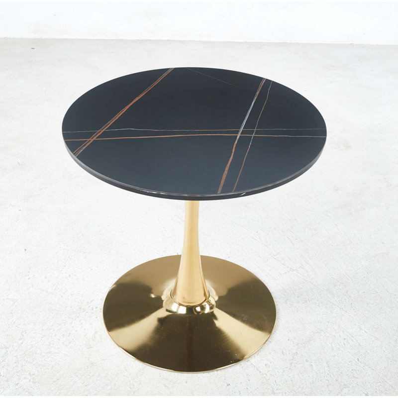 Table de salle à manger de 31,5 po de style Mid-Century pour 2 à 4 personnes avec plateau rond en MDF, table de salle à manger à piédestal, table basse de loisirs, plateau en céramique et plateau en panneau de fibres à densité moyenne