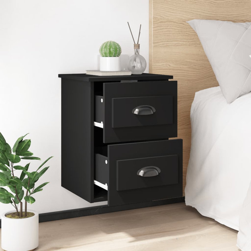 Krini 41.5cm W Manufactured Wood Bedside Table, Black, Individual