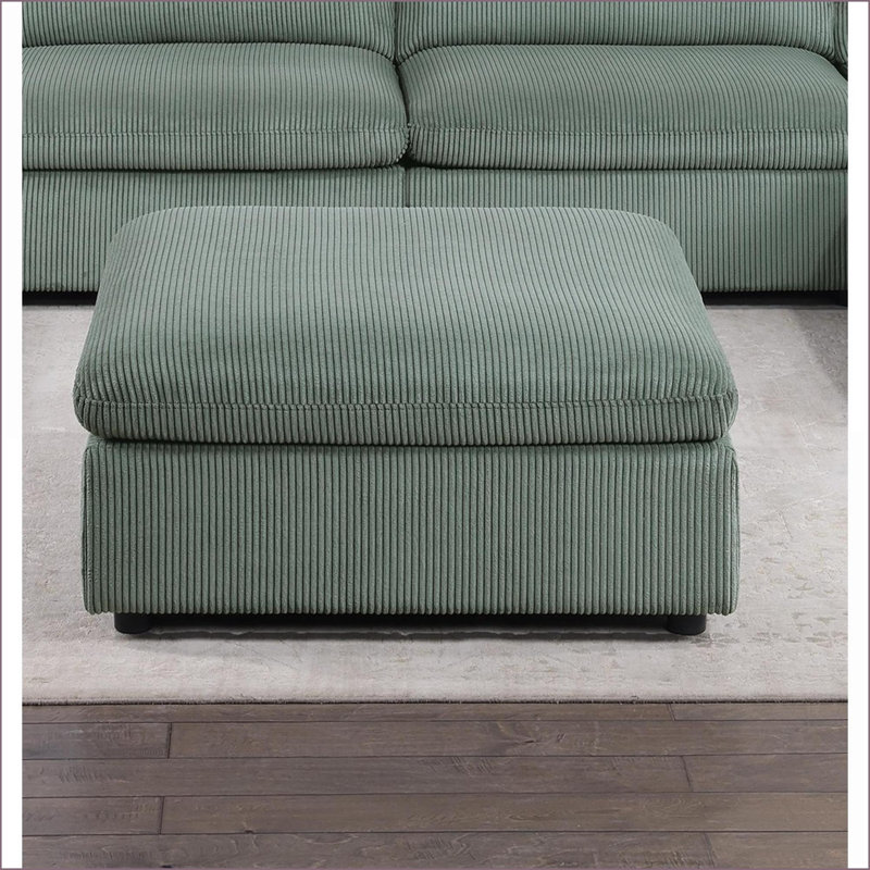 Ottoman Sage Green Corduroy Soft Cushion 39x39x19H | Contemporary | Wood Legs, Sage Green