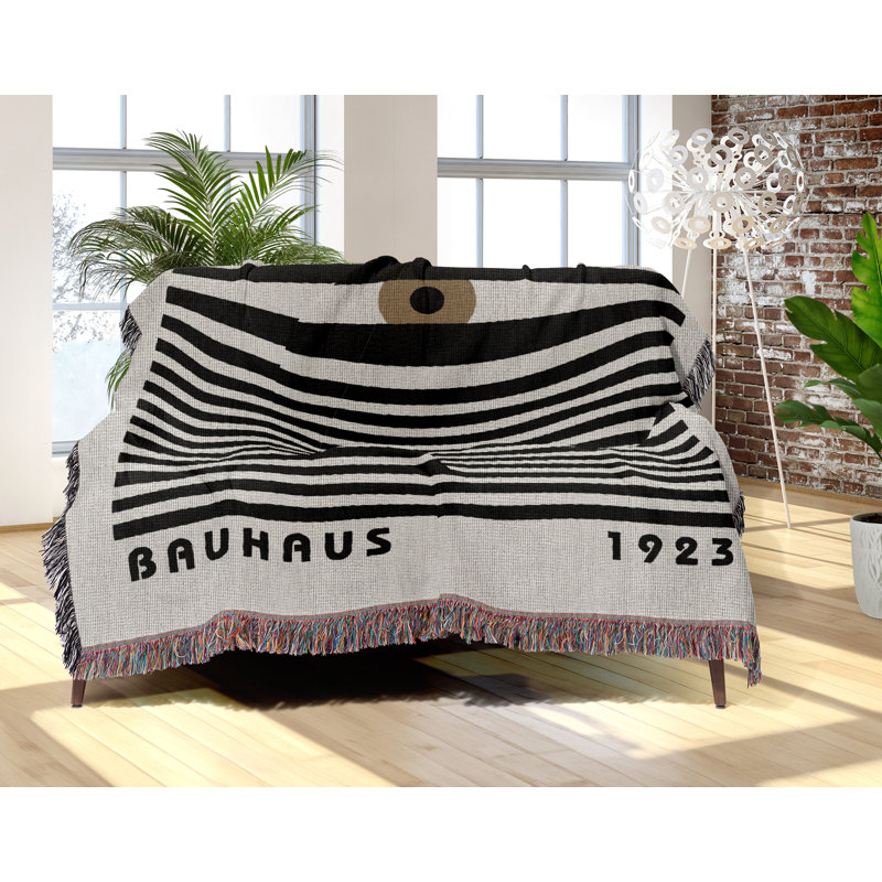 Jeté en mélange de coton Bauhaus, L 60 po x l 50 po, Beige / noir / blanc cassé