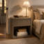 Table de chevet cannelée avec rangement pour tiroir, grande table de bout pour chambre à coucher et salon, grège