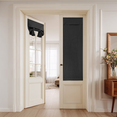  100% Blackout Linen Door Curtains for Small Window, Privacy French Door Curtain for Kitchen Living Room, Room Darkening Window Covering, 1 Panel