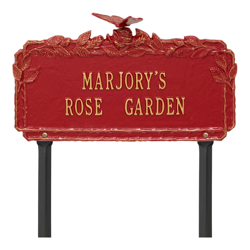 Plaque de jardin papillon rose, Rouge / doré