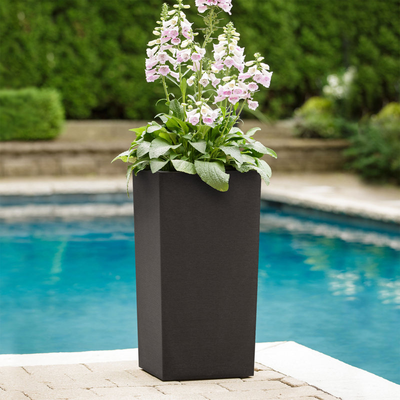 Tierra Verde Citadel Horizon Self Watering Square Planter, Black, 27.3" H x 14.1" W x 14.1" D