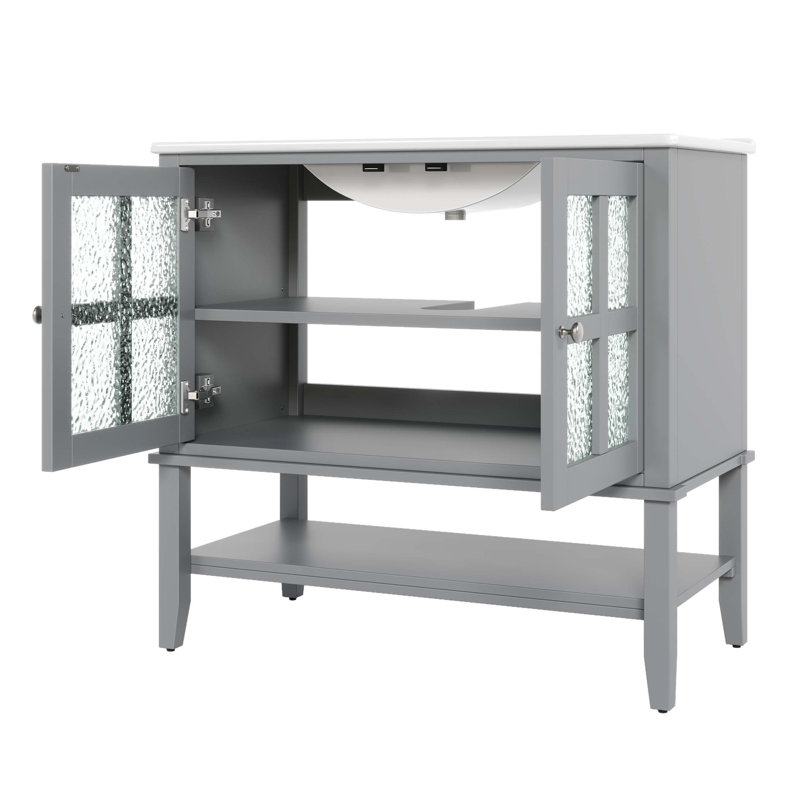 Meuble-lavabo 36 po avec lavabo en céramique, Gris