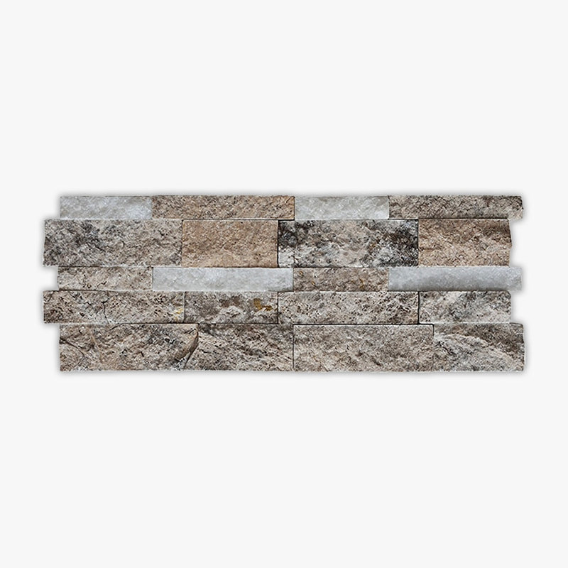 Turkish Carrara, Splitface 7x20 Interlocking Travertine Ledger Panel, Dark Gray