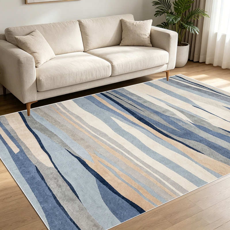 1PC Modern Abstract Wavy Neutral Stripe area rugs for Living Room, Soft and Comfortable, Suitable for all seasons, easy-to-maintain, machine washable Indoor floor mat, Under Table Farmhouse suitable for dining room, bedroom, home office, entryway,...