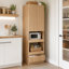 Armoire de cuisine de 92,5 po de hauteur avec garage électroménager, 3 tiroirs et rangement pour four à micro-ondes / café, finition chêne clair