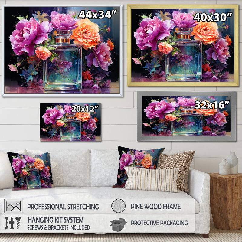 " Perfume Vibrant Elegance V ", Gold Floater Framed, 30" H x 40" W x 1.5" D
