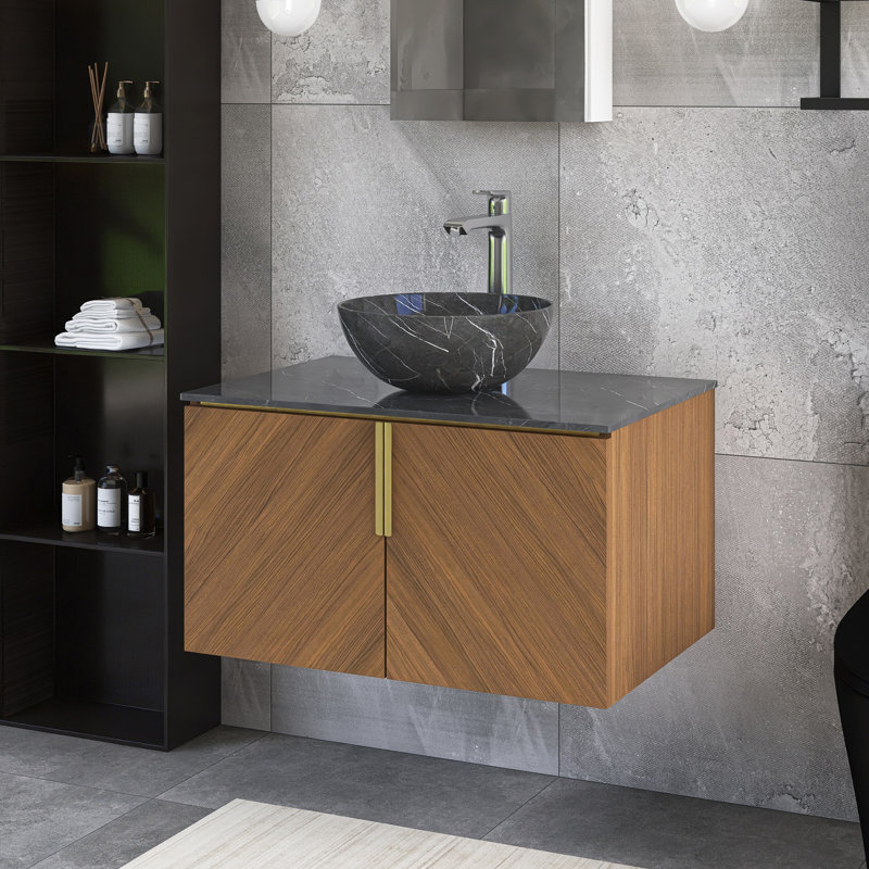 Meuble-lavabo mural simple 30 po avec comptoir en pierre frittée et lavabo en céramique