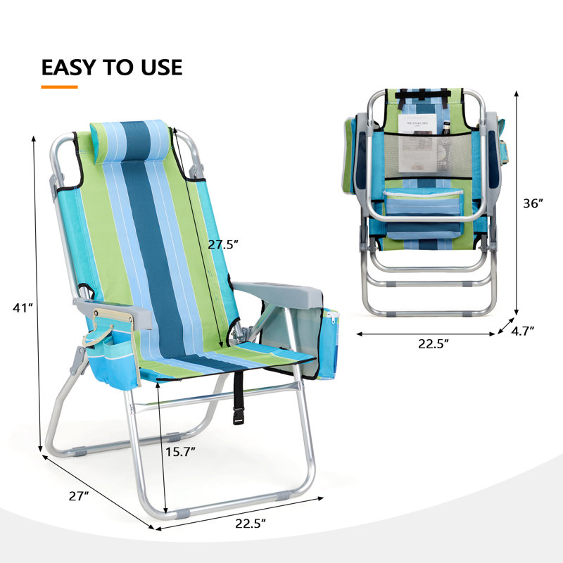 Blue&Green Aluminum Folding Beach Chair(Set Of 1)