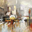 «People with Umbrellas Walk Across the Street» - Toile encadrée