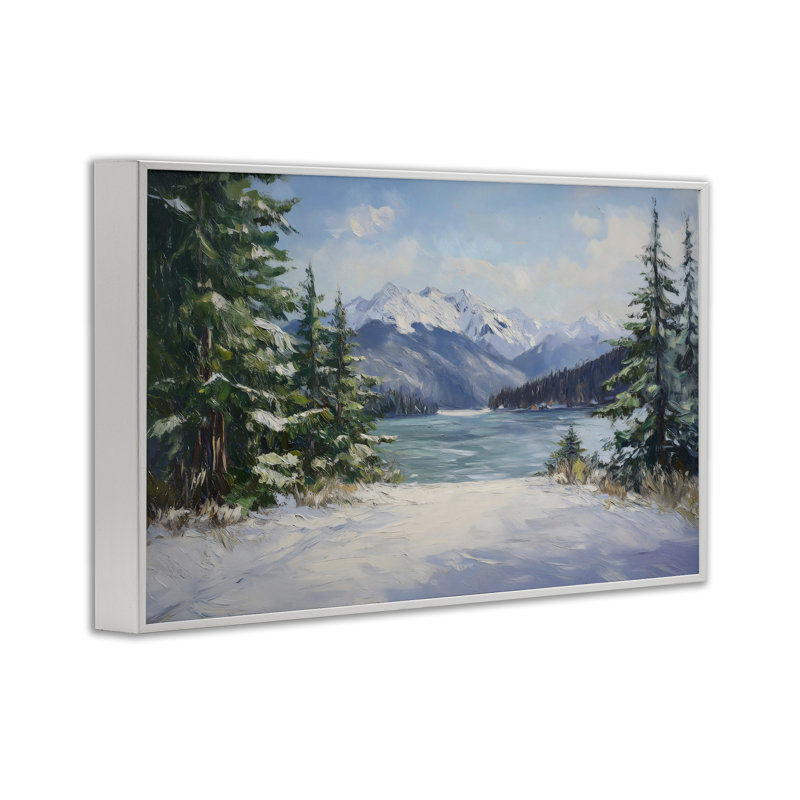 Giclée encadrée «Frozen Winter Lake» par Petal Prints Design, H 20 po x l 30 po, Giclée encadrée blanc bord de mer