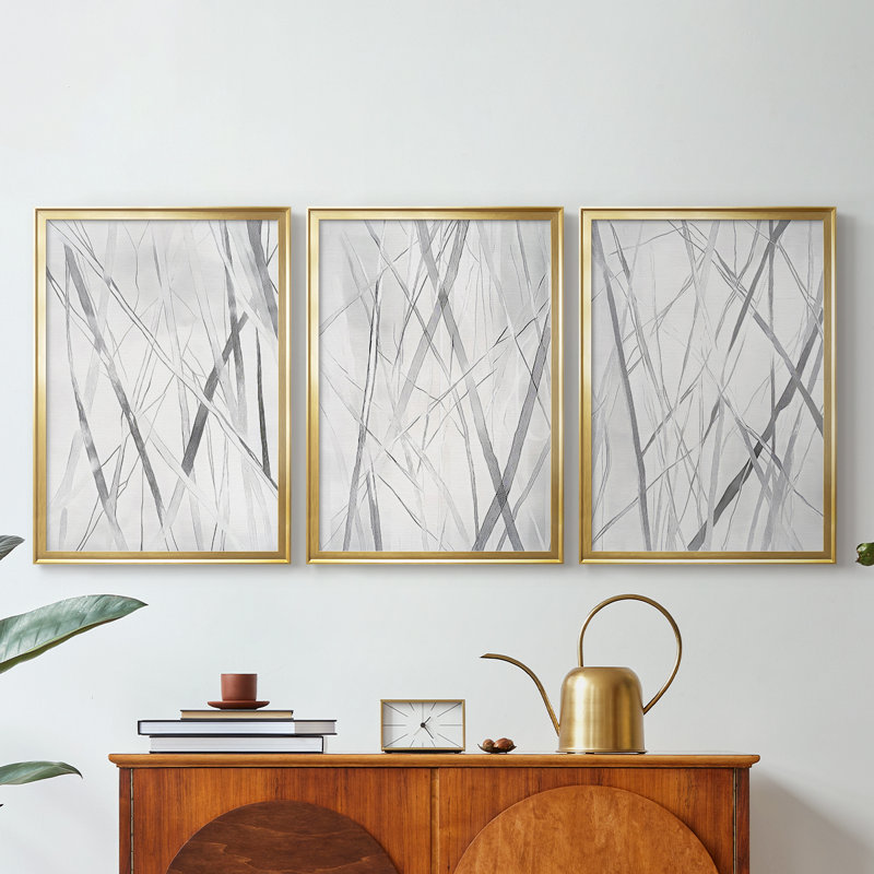 ABSTRACT Series DCCCLI - Toile tendue avec châssis sur mesure - 3 pièces, H 21 po x l 30 po, Doré