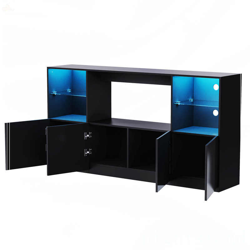 Meuble télé ultrabrillant avec lumières DEL, Noir