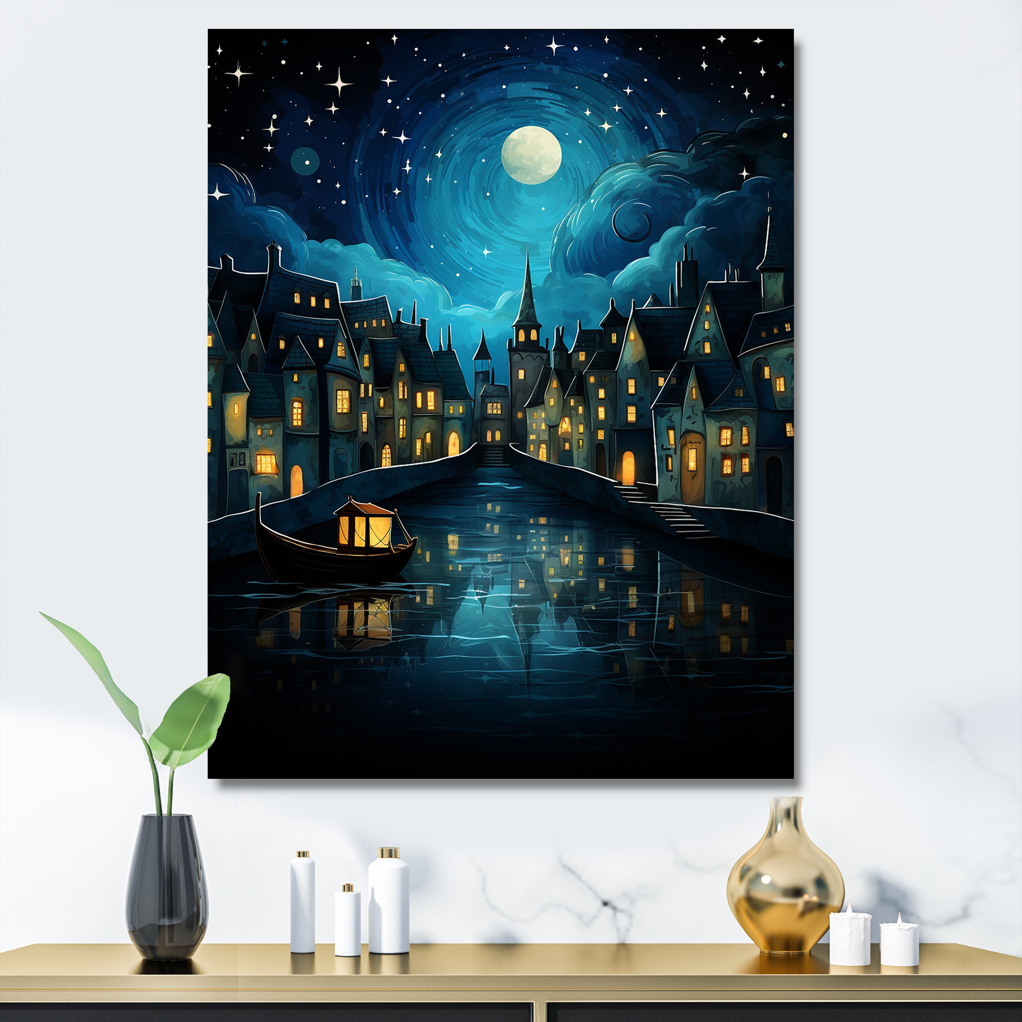 Red Barrel Studio® Winter Canal In City By Night - City Wall Art | Wayfair