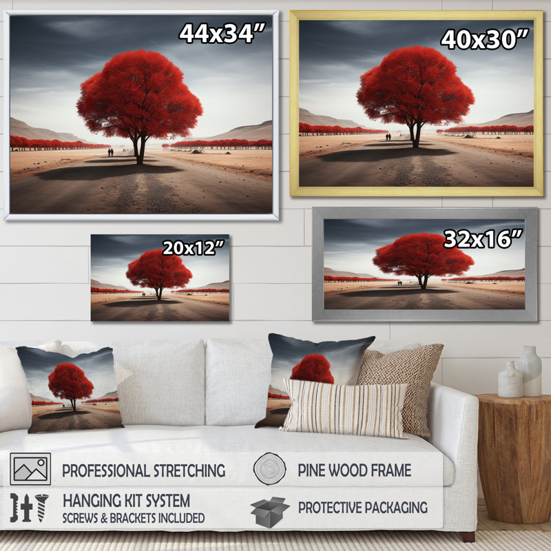 Red And Grey Tree Solitude IV Framed On Canvas Print, Cadre simple noir, H 16 po x l 32 po x P 1 po