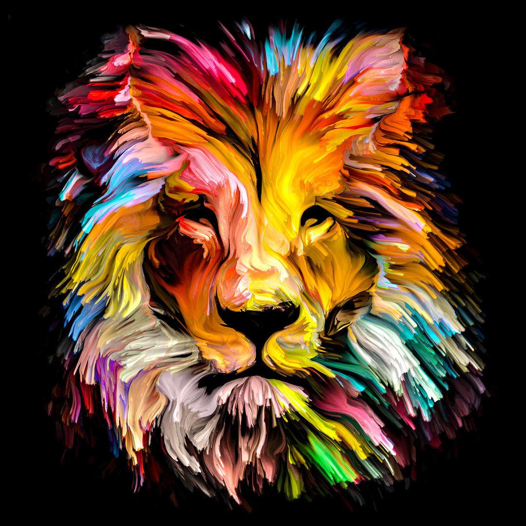 Colourful Lion Head GLA2366 – Rahmenloser Grafikdruck auf Glas