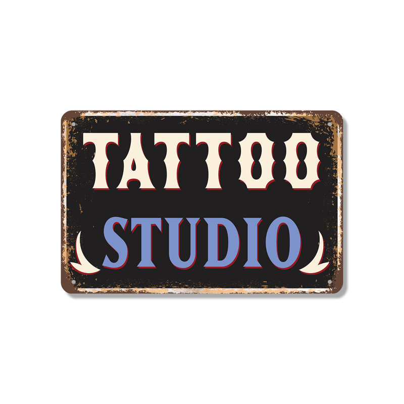 Enseigne fantaisie en aluminium 12 po x 18 po Tatoo Studio