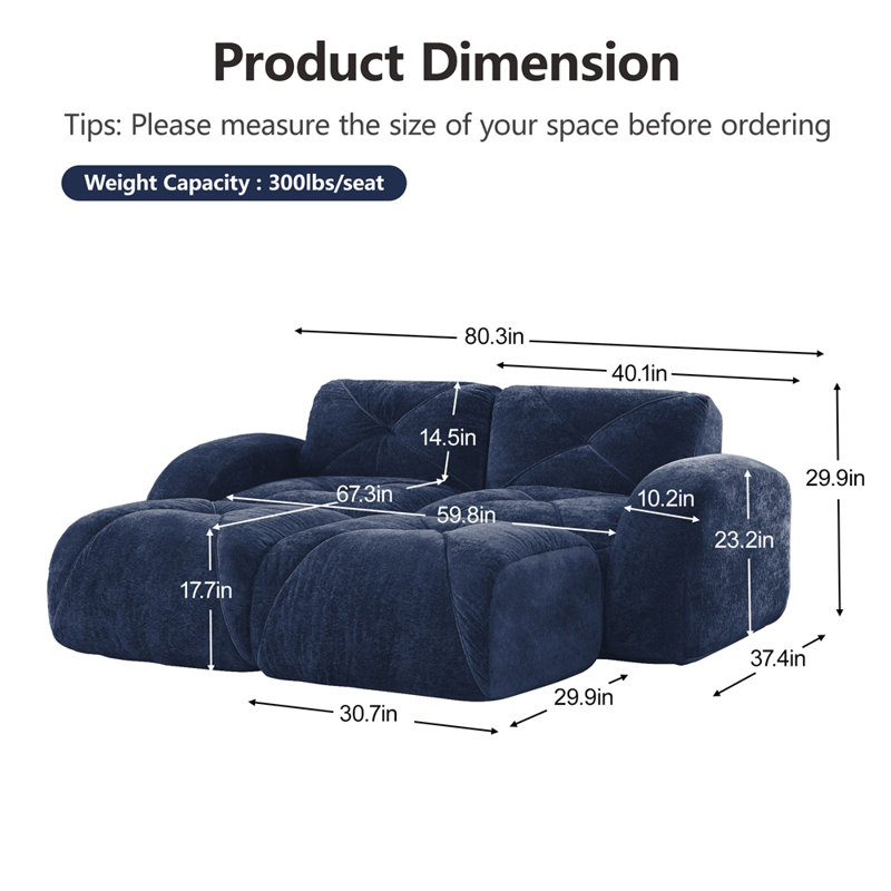 U-shaped Boneless Sofa,Soft Velvet Fabric,Tufted Design,32D High Density Sponge,No Assembly Required,Ergonomic Design Bottom, Anti-Slip Design,Movable Ottomans For Bedrooms