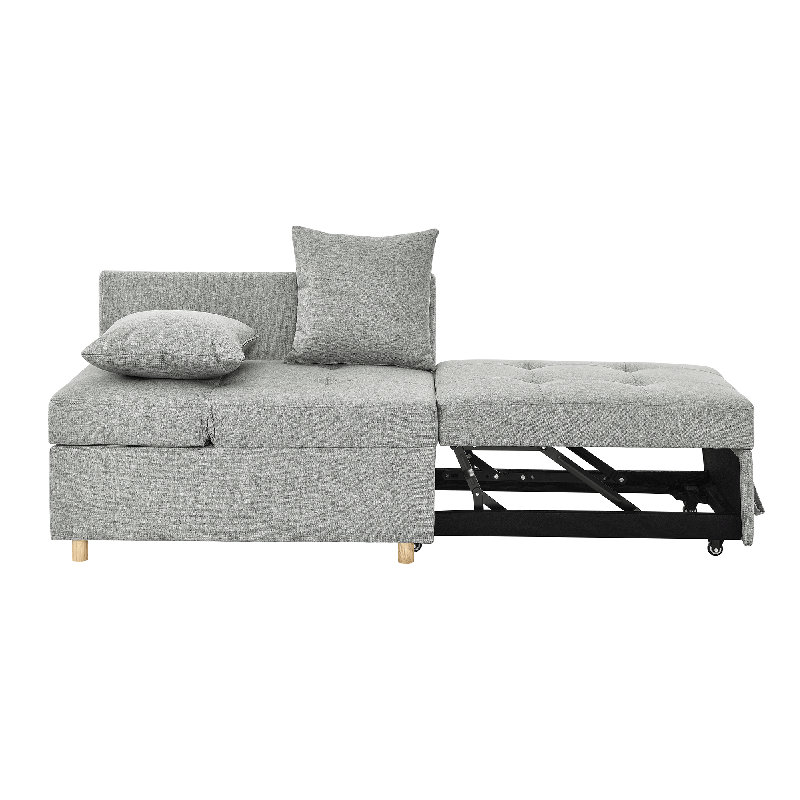 Fauteuil convertible convertible à dossier réglable avec canapé-lit et roulettes, tissu en lin moderne pour le salon pour les espaces restreints