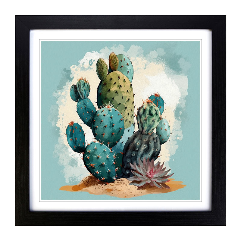 Cactus Graphic Art - Framed Print, Black