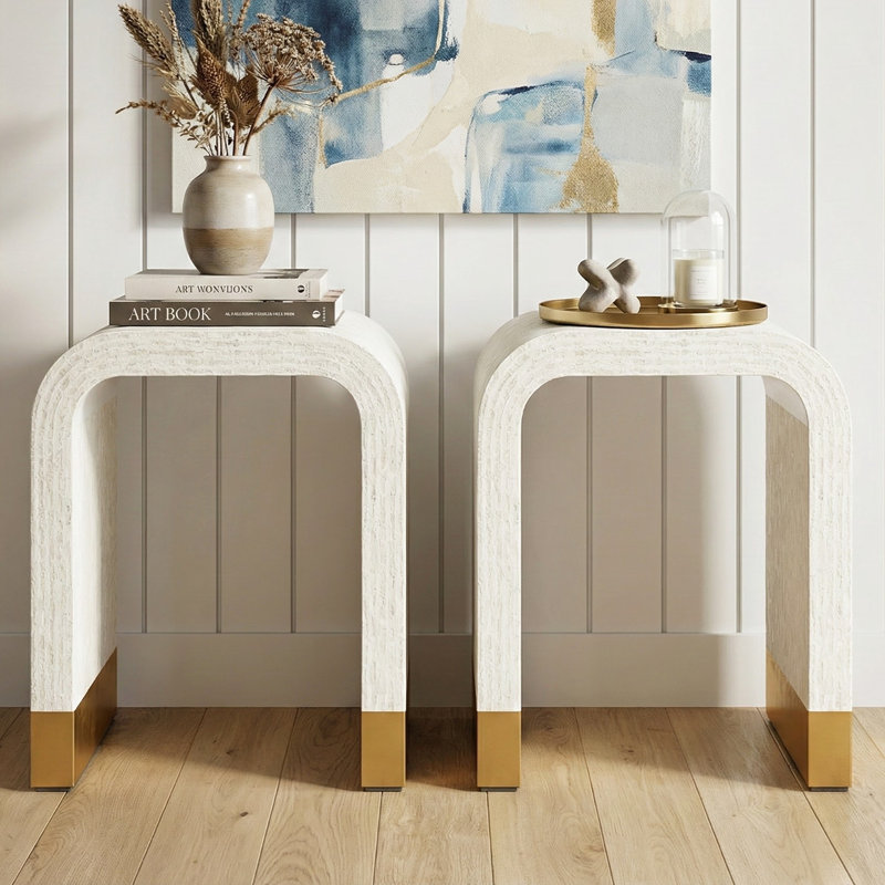 Ensemble de 2 tables d'appoint modernes au design arqué innovant, Jaune