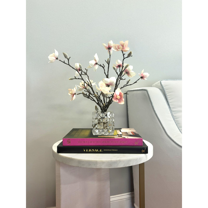 Magnolias Arranged in a Glass Vase, Pink/White/Brown
