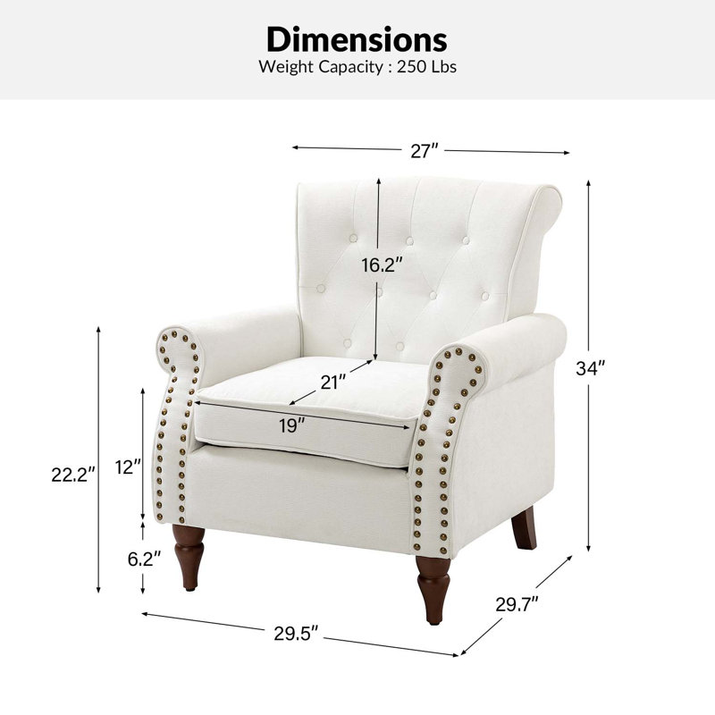 Fauteuil capitonné en polyester 29,5 po Anite, Ivoire