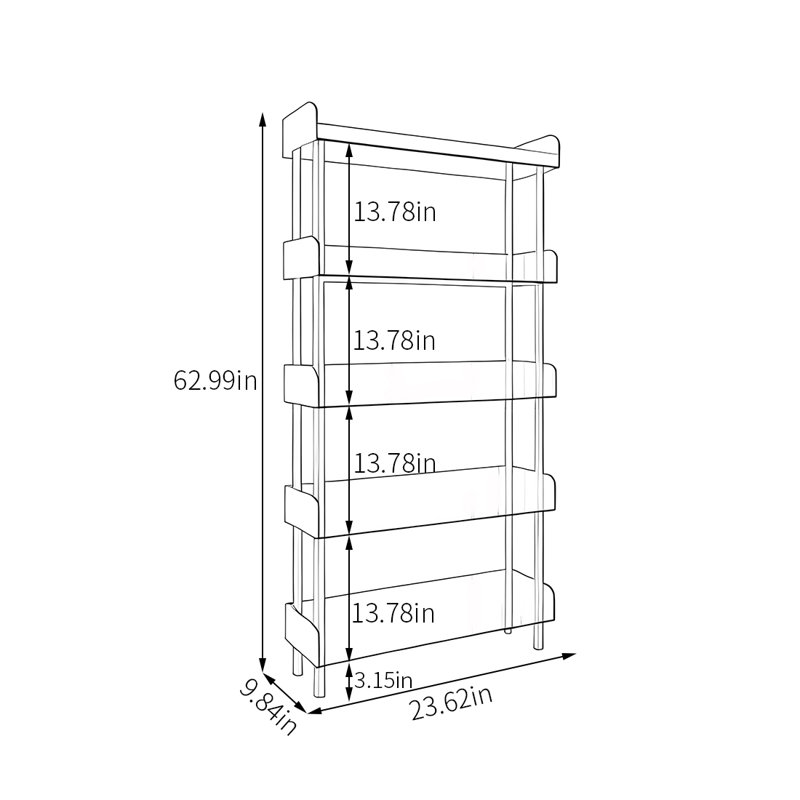 Bibliothèque simple en acrylique, (5 tablettes) H 62,99 po x l 23,62 po x P 9,84 po, Rose