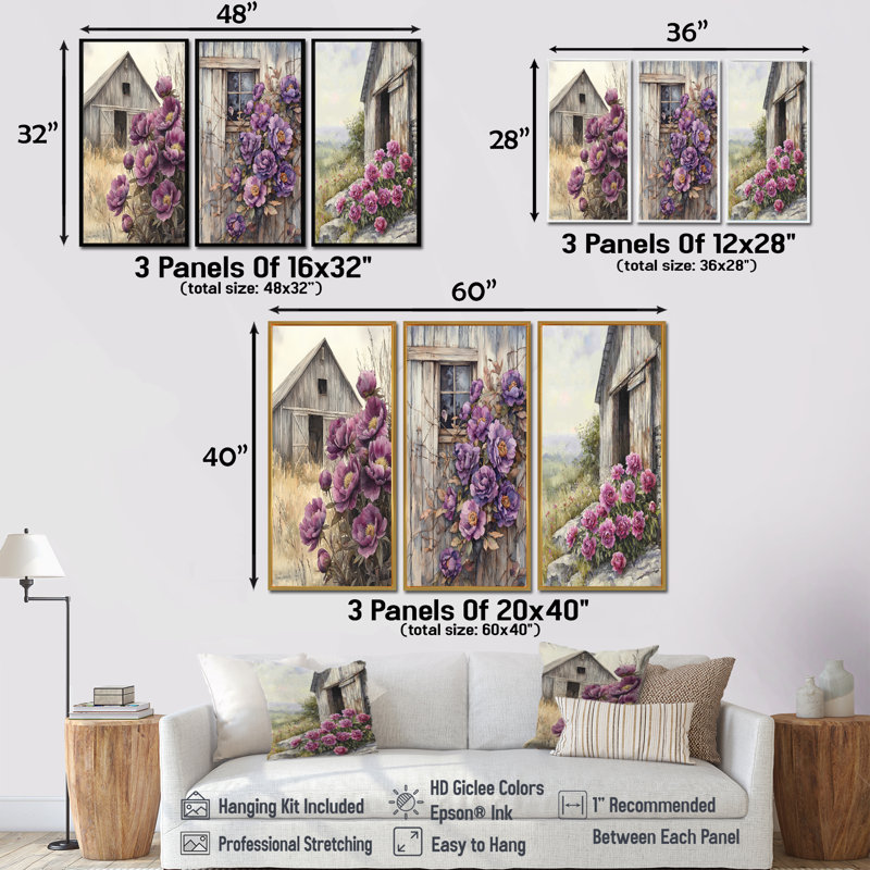 Lavande pivoines par The Weathered Barn I - Collection d'art mural traditionnel, H 28 po x l 36 po, Brun