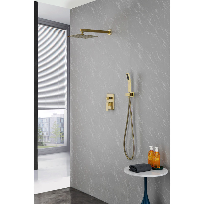 Thermostatic Complete Shower System, Wall Mounted Shower Complete Combo Set, Gold