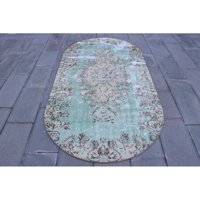 Tapis turc vert antique en laine tissé à la main, idéal pour décorer les salons et les salons