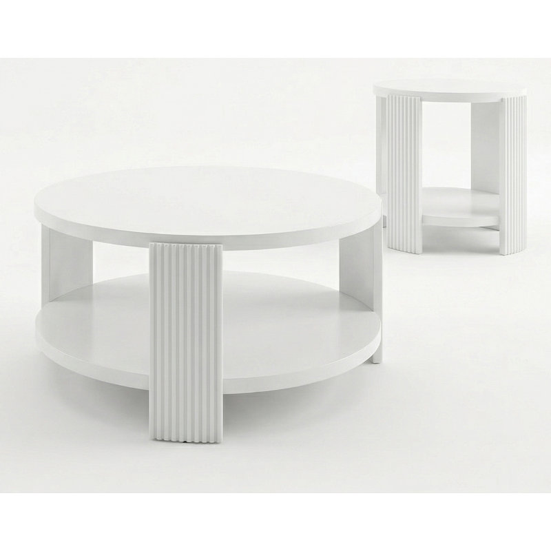 Ensemble de tables basses Liabella, 2 pièces: table basse, table de bout, Blanc