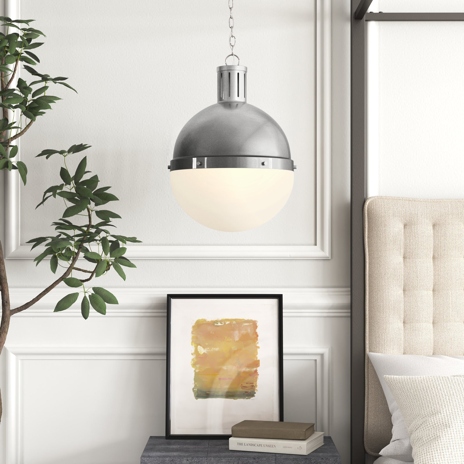 Geoffrey 1 - Light Unique Globe Pendant, 22" H x 16" W x 16" D, No , Brushed Nickel