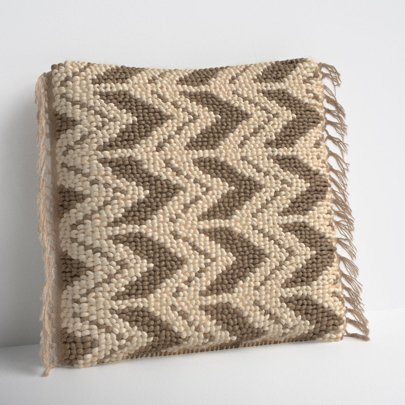 Oakleaf Chevron Polyester,Wool,Cotton Blend Throw Pillow, Taupe/Cream, Polyester/Polyfill