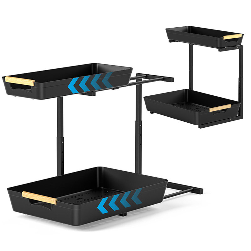 Under-sink Storage Rack with Slide-Out Drawers Double Layer Design Spacious Capacity Height