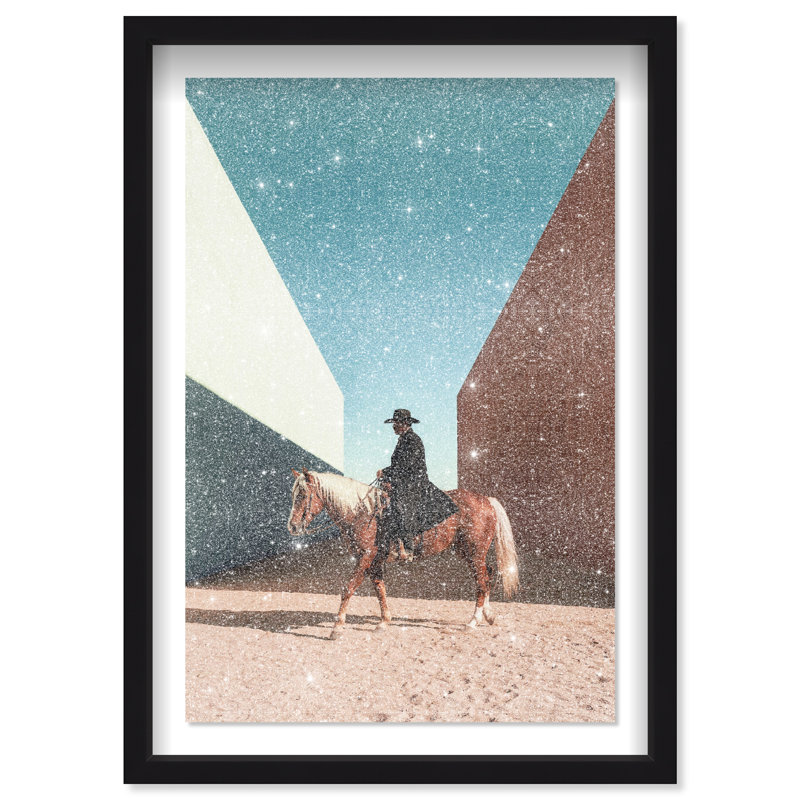 Lone Rider Framed Graphic Art, 25.5"H x 37.5"W, Black Shadowbox