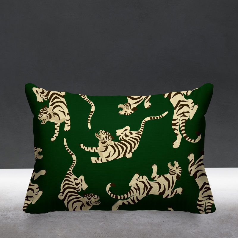 Coussin décoratif intérieur / extérieur Tigger Boho Tiger, 14 po x 20 po, Vert