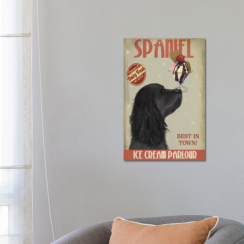 Cocker Spaniel, Black, Ice Cream by Fab Funky - Wrapped Canvas Print, 66.04 cm H x 45.72 cm W x 1.91 cm D