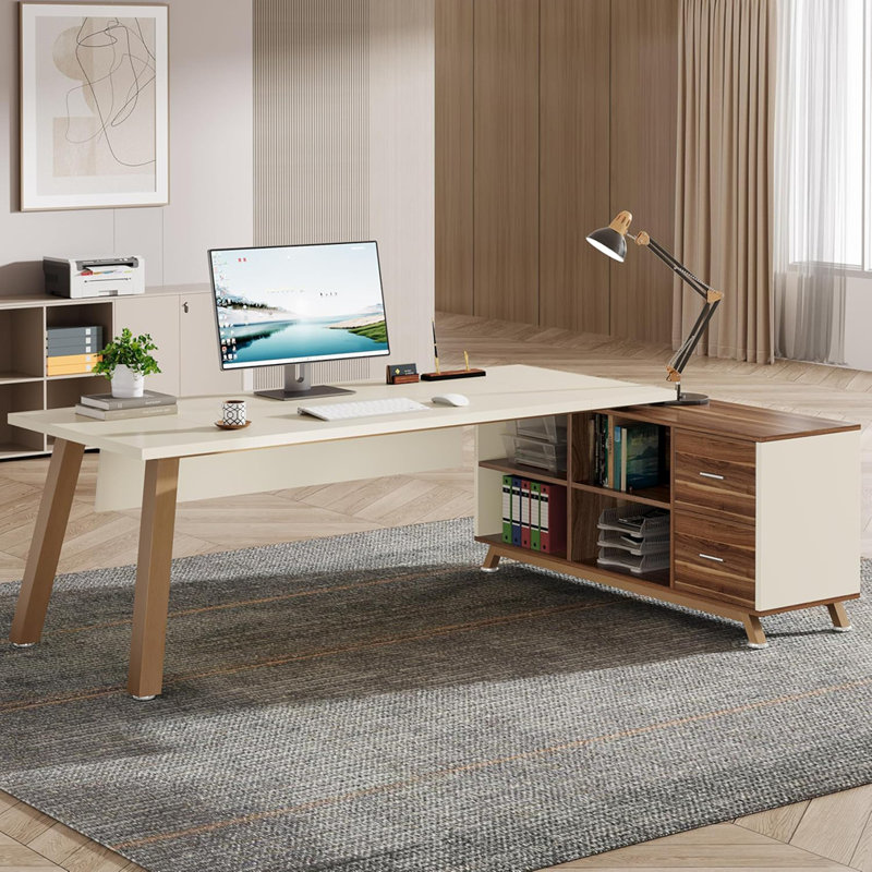 Bureau de direction en L 78,7 po avec classeur de 55 po