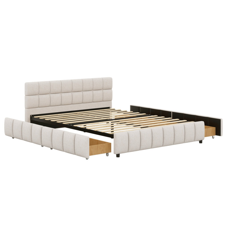 Lit plateforme capitonné Luxe Block, Beige