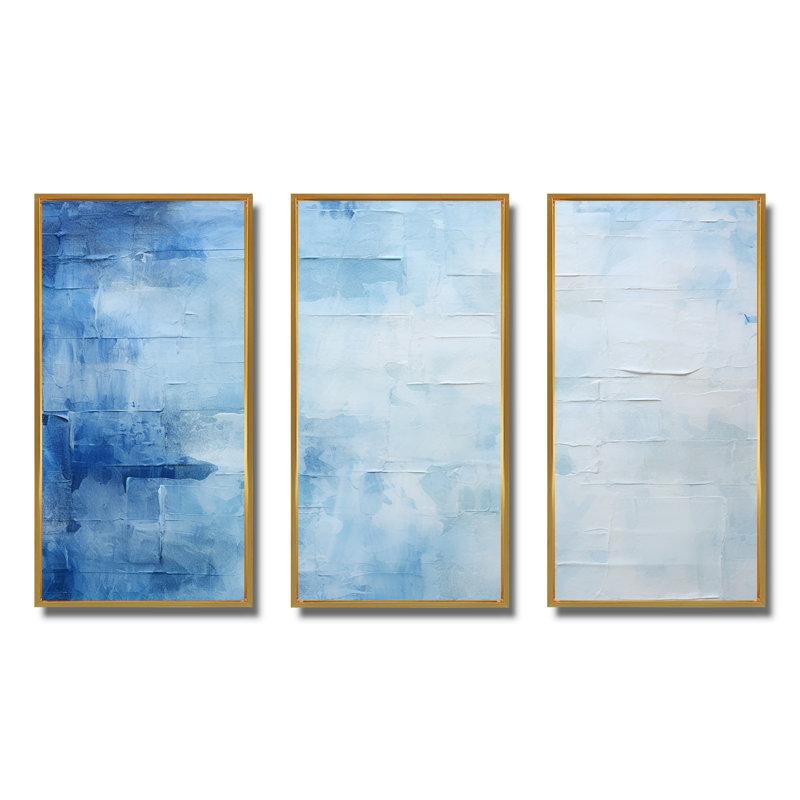 White And Blue Scandinavian Tiles IV - Boho Mosaic Wall Art Decor, Cadre flottant doré, H 32 po x l 48 po x P 1 po