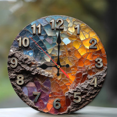 Mosaic Glass Wall Clock Colorful Vintage Home Decor